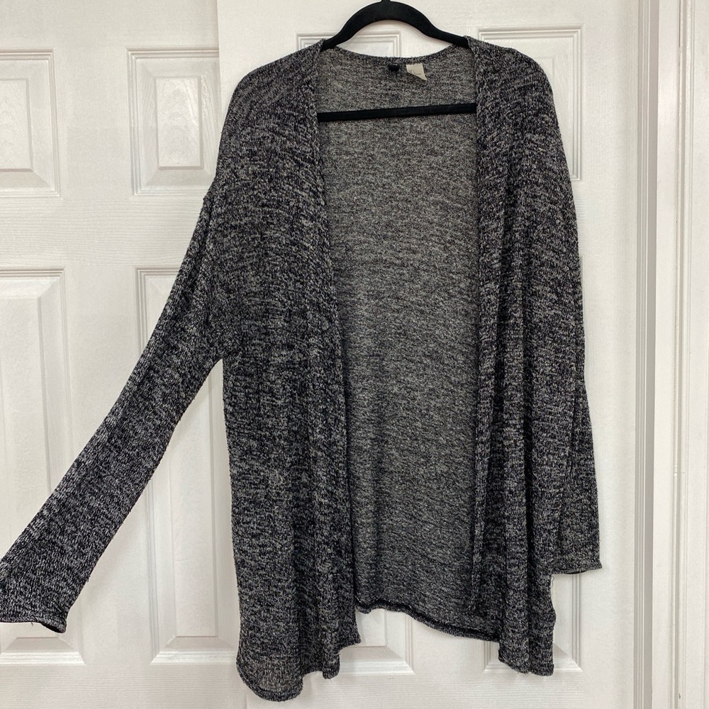 H&M Black and Gray Marled Open-Front Women's Cardigan